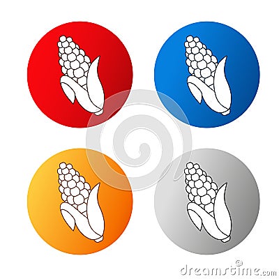 Corn free symbols on white background. Silhouettes maize in a circle button. Red, blue, orange and silver icon. Vector Illustration