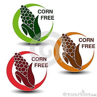 Corn free symbols on white background. Silhouettes maize in a circle with shadow. Vector Illustration