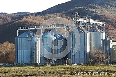 Corn grain silo tanks warehouse plant Stock Photo