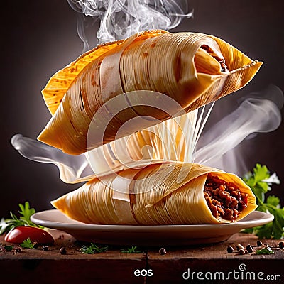 Corn husk wrapped tamales, traditional Mexican cuisine Stock Photo