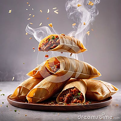 Corn husk wrapped tamales, traditional Mexican cuisine Stock Photo