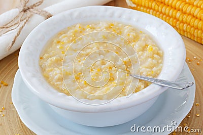 Corn porridge in white plate Stock Photo