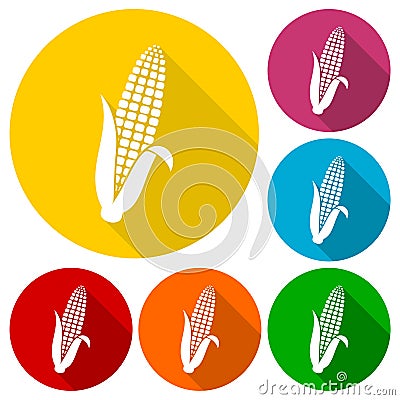 Corn symbol icons set with long shadow Vector Illustration