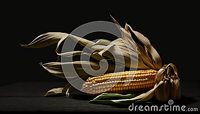 corn on the table, black background, generative ai Stock Photo