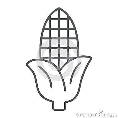 Corn thin line icon, farm and harvest, sweetcorn sign, vector graphics, a linear pattern on a white background. Vector Illustration