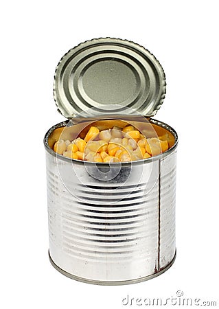 Corn in tin Stock Photo