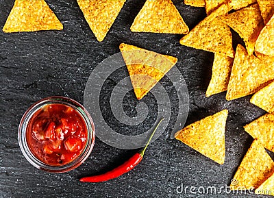 Corn totillas with hot salsa sauce Stock Photo