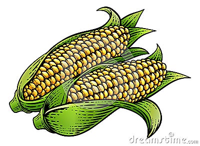 Corn Vegetable Vintage Woodcut Illustration Vector Illustration