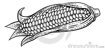 Corn Vegetable Vintage Woodcut Illustration Vector Illustration