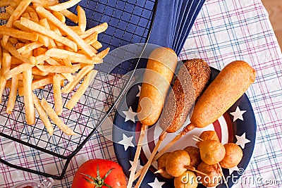 Corndog with french fries Stock Photo