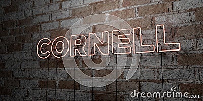 CORNELL - Glowing Neon Sign on stonework wall - 3D rendered royalty free stock illustration Cartoon Illustration