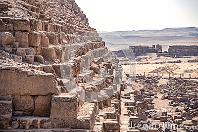 corner of the ancient pyramid of Cheops with huge blocks of stone Stock Photo