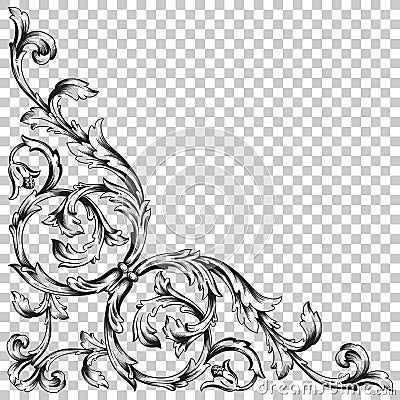 Corner baroque ornament decoration element. Vector Illustration