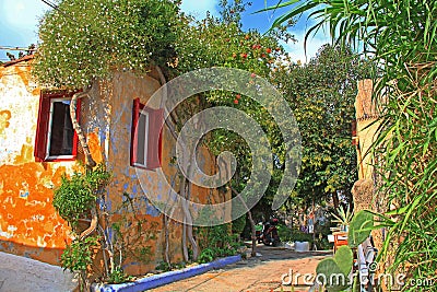 Home on an Narrow Alley Street in Anafiotika in Athens Greece Stock Photo