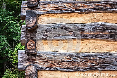 Corner Detail of Log Cabin Stock Photo