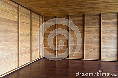 Corner of empty room. wooden walls and flooring Stock Photo