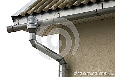 Corner of a house with a steel gutter system Stock Photo