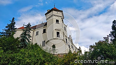 Corner of the Konopiste castle with heptagonal tower during beautiful day Editorial Stock Photo