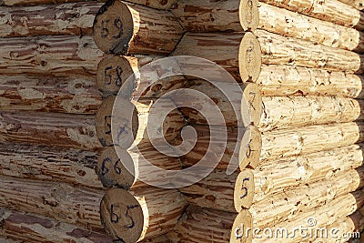 The corner of the log house. Stock Photo