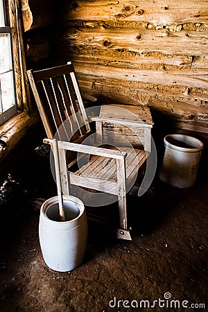 Corner of Pioneer Log Cabin Stock Photo