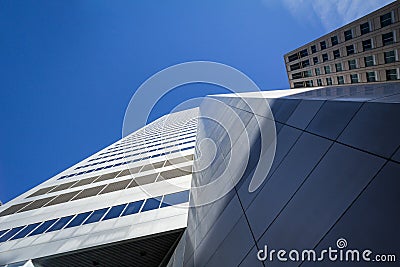 Corner of a skyscraper of Montreal, Canada, taken in the center business district of the main city of Quebec Stock Photo