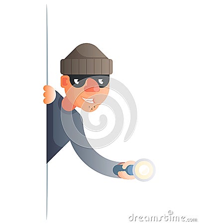 Corner thief with flashlight peeping out of the cartoon characters set flat design isolated vector illustration Vector Illustration