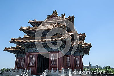 Corner tower in the forbidden city Stock Photo