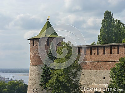 The corner turret of the Kremlin fortress in Nizhniy Novgorod Stock Photo