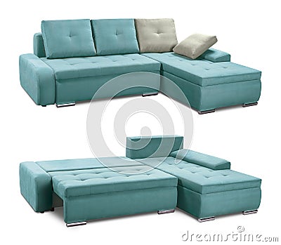 Corner upholstery sofa set with pillows isolated with clipping path Stock Photo