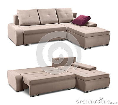 Corner upholstery sofa set with pillows isolated with clipping path Stock Photo