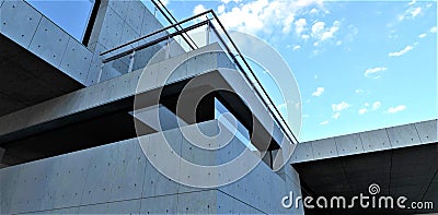 A corner window with a black multi-chamber double-glazed window looks aesthetically pleasing on a concrete wall. 3d rendering Cartoon Illustration