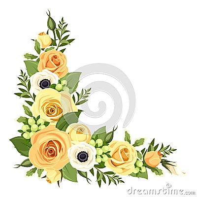 Corner with yellow roses. Vector illustration. Vector Illustration