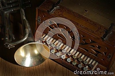 Cornet and accordian Stock Photo