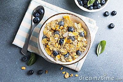 cornflakes bowl breakfast food and snack for healthy food concept, morning breakfast fresh whole grain cereal Stock Photo