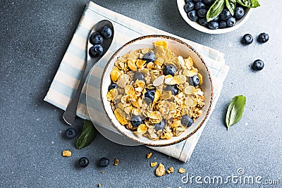 cornflakes bowl breakfast food and snack for healthy food concept, morning breakfast fresh whole grain cereal Stock Photo