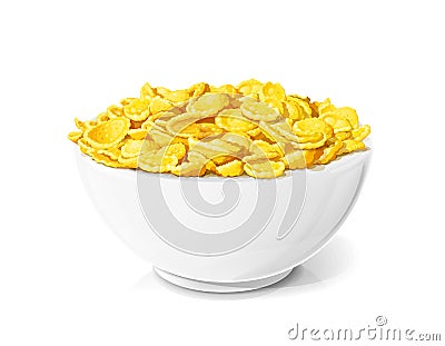 Cornflakes in ceramic bowl. Corn cereals Cartoon Illustration