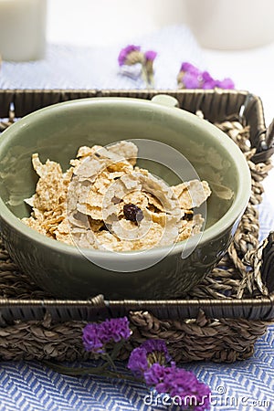 Cornflakes, milk for breakfast Stock Photo