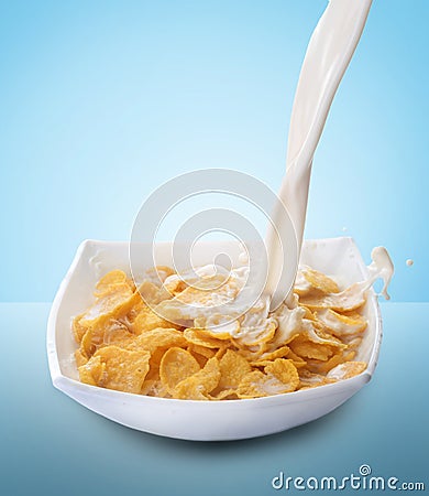 Cornflakes and Milk Splash Stock Photo
