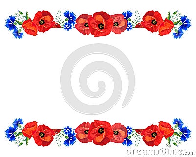 Cornflowers,poppies on a white background. Floral vector illustration Vector Illustration