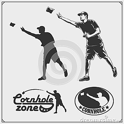 Cornhole badges, labels and design elements. Sport club emblems. Vector Illustration