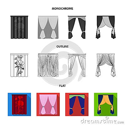 Cornices, garters, ribbon and other web icon in flat,outline,monochrome style.Machine, textiles, furniture icons in set Vector Illustration