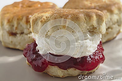 Cornish Scone with Cream and Jam Stock Photo