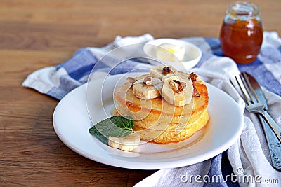 Cornmeal pancakes on a white plate Stock Photo