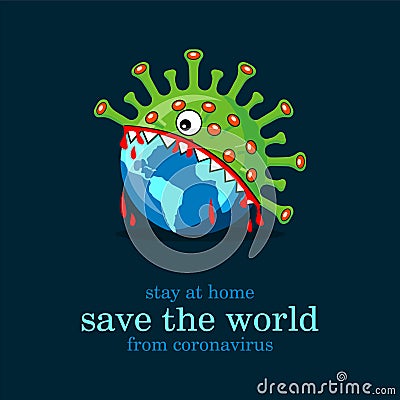 Save the world from coronavirus, virus eating the world dark background Stock Photo
