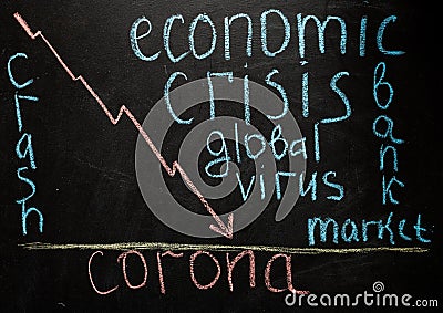 Corona crash hand-drawn graph on chalkboard showing stock market collapse or financial economy crisis caused by coronavirus. Stock Photo