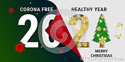 Corona Free Healthy New Year 2021. Concept of yoga and fitness exercises to prevent from covid-19. Merry Christmas with social dis Stock Photo