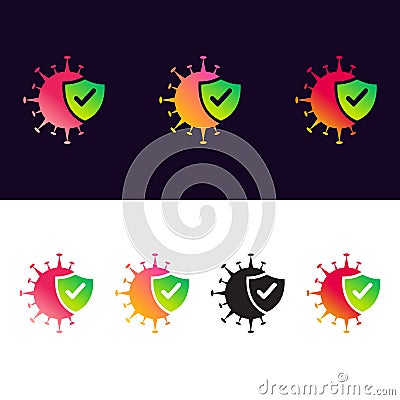 Corona shield logo and privacy concept. Antiviral antibacterial corona virus formula vector icons. Corona logo set Vector Illustration