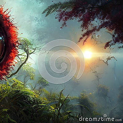 Corona virus alien bacteria roaming free in jungle Stock Photo