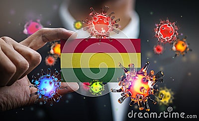 Corona Virus Around Bolivia Flag. Concept Pandemic Outbreak in Country Stock Photo