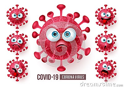 Corona virus covid19 emoji vector set. Covid19 corona virus emojis and emoticons Vector Illustration